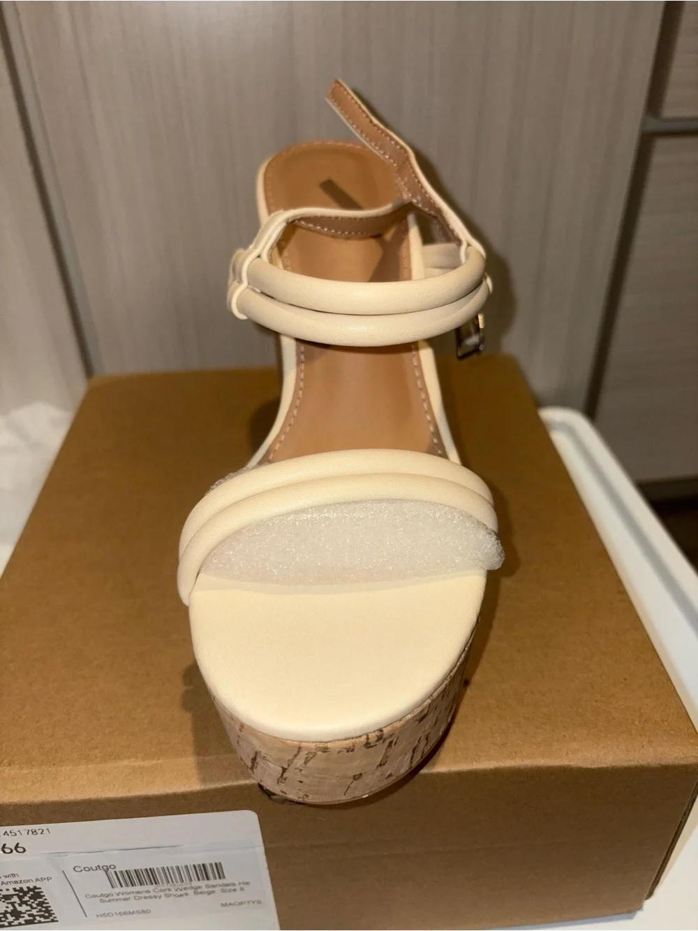 Platform Cork Block Heel Sandals in Cream